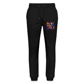 Love Has No Labels Regenbogen Pride Spruch - Stanley/Stella Unisex Bio Jogginghose Mover  - Schwarz - Vorne - Marisol (170cm) & Nik (191cm)