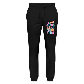 Fette Farbburst-Typografie - Stanley/Stella Unisex Bio Jogginghose Mover  - Schwarz - Vorne - Marisol (170cm) & Nik (191cm)