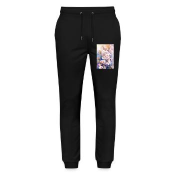Aquarellfarben pastellfarbene Kirschblüten - Stanley/Stella Unisex Bio Jogginghose Mover  - Schwarz - Vorne - Marisol (170cm) & Nik (191cm)