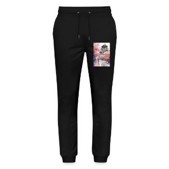 Japanese pagoda and cherry blossoms - Stanley/Stella Mover Unisex Organic Jogging Trousers - black - Front - Marisol (170cm) & Nik (191cm)
