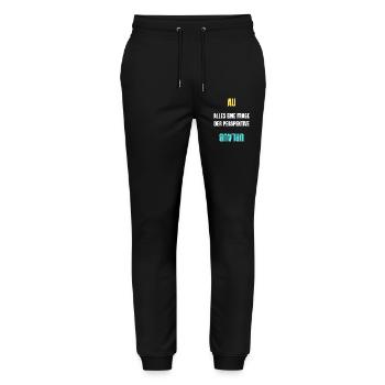 Alles eine Frage der Perspektive T-Shirt AU Urlaub - Stanley/Stella Unisex Bio Jogginghose Mover  - Schwarz - Vorne - Marisol (170cm) & Nik (191cm)