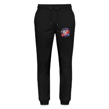 The astronaut and the red rocket in space - Stanley/Stella Mover Unisex Organic Jogging Trousers - black - Front - Marisol (170cm) & Nik (191cm)