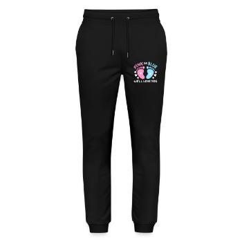 Passend Pink oder Blaue Gender Reveal Party - Stanley/Stella Unisex Bio Jogginghose Mover  - Schwarz - Vorne - Marisol (170cm) & Nik (191cm)