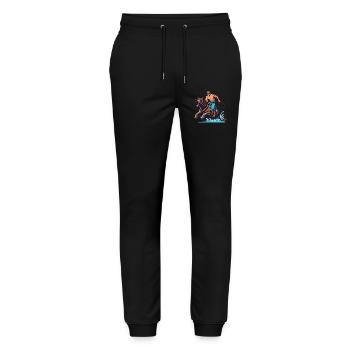 Bear Rider Adventure Cartoon Design - Stanley/Stella Mover Unisex Organic Jogging Trousers - black - Front - Marisol (170cm) & Nik (191cm)