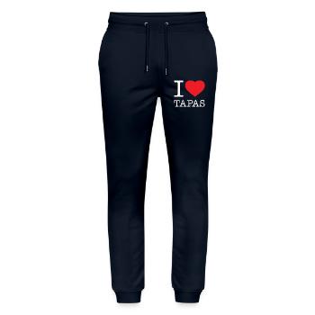 I LOVE TAPAS - Stanley/Stella Mover Unisex Organic Jogging Trousers - navy - Front - Marisol (170cm) & Nik (191cm)