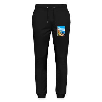 Côte d Azur Frankreich Vintage Reiseplakat Souvenir - Stanley/Stella Unisex Bio Jogginghose Mover  - Schwarz - Vorne - Marisol (170cm) & Nik (191cm)