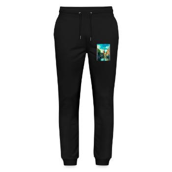 Groningen Netherlands Vintage Travel Poster WPA - Stanley/Stella Mover Unisex Organic Jogging Trousers - black - Front - Marisol (170cm) & Nik (191cm)