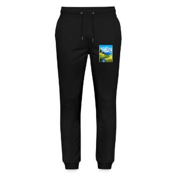Dolomites Italie Affiche de voyage vintage Souvenir WPA - Pantalon de jogging bio MOVER Stanley/Stella unisexe - noir - Devant - Marisol (170cm) & Nik (191cm)