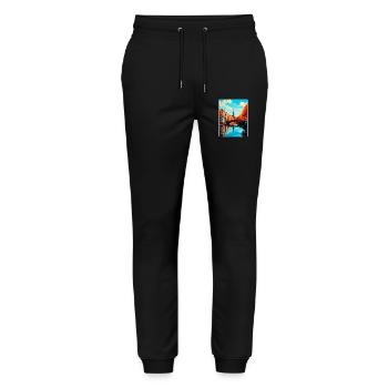 Amsterdam Netherlands Vintage Travel Poster WPA - Stanley/Stella Mover Unisex Organic Jogging Trousers - black - Front - Marisol (170cm) & Nik (191cm)