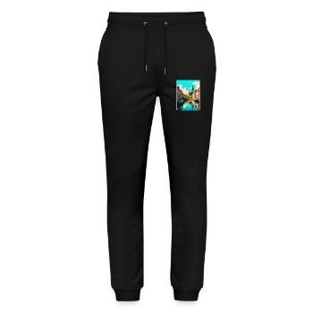 Leiden Netherlands Vintage Travel Poster Souvenir - Stanley/Stella Mover Unisex Organic Jogging Trousers - black - Front - Marisol (170cm) & Nik (191cm)