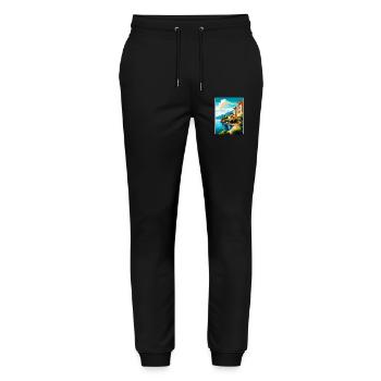 Mallorca Spain Vintage Travel Poster Souvenir WPA - Stanley/Stella Mover Unisex Organic Jogging Trousers - black - Front - Marisol (170cm) & Nik (191cm)