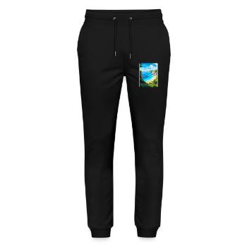 Zakynthos Grèce Affiche de voyage vintage souvenir - Pantalon de jogging bio MOVER Stanley/Stella unisexe - noir - Devant - Marisol (170cm) & Nik (191cm)