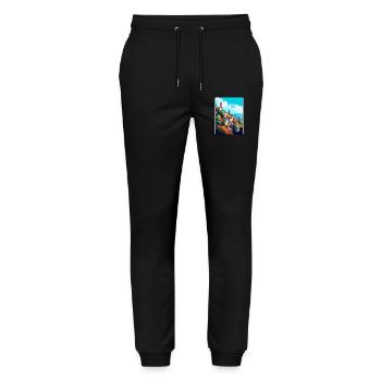 Grasse France Affiche de voyage vintage WPA Souvenir - Pantalon de jogging bio MOVER Stanley/Stella unisexe - noir - Devant - Marisol (170cm) & Nik (191cm)