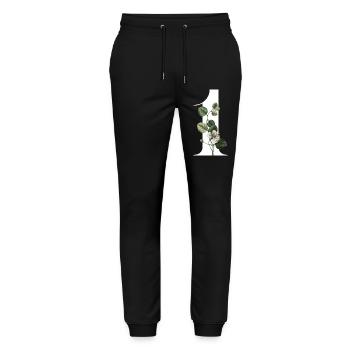 Nummer 1 Blumengrün -1. Blumengeburtstag - Stanley/Stella Unisex Bio Jogginghose Mover  - Schwarz - Vorne - Marisol (170cm) & Nik (191cm)