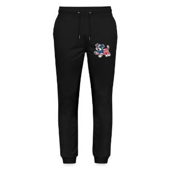 Dog in the colors of the American flag 2026 - Stanley/Stella Mover Unisex Organic Jogging Trousers - black - Front - Marisol (170cm) & Nik (191cm)