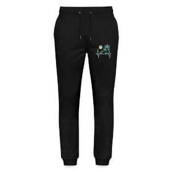 Tropical palm trees and waves - Stanley/Stella Mover Unisex Organic Jogging Trousers - black - Front - Marisol (170cm) & Nik (191cm)