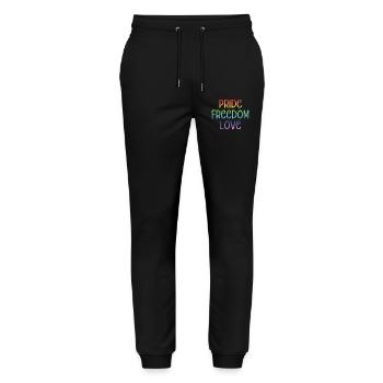 LGBT Pride Month - Peace. Freedom. Love. - Stanley/Stella Mover Unisex Organic Jogging Trousers - black - Front - Marisol (170cm) & Nik (191cm)