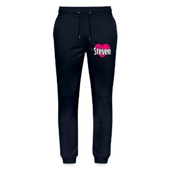 I Love Steven Pinkes Herz Ich liebe Steven - Stanley/Stella Unisex Bio Jogginghose Mover  - Navy - Vorne - Marisol (170cm) & Nik (191cm)
