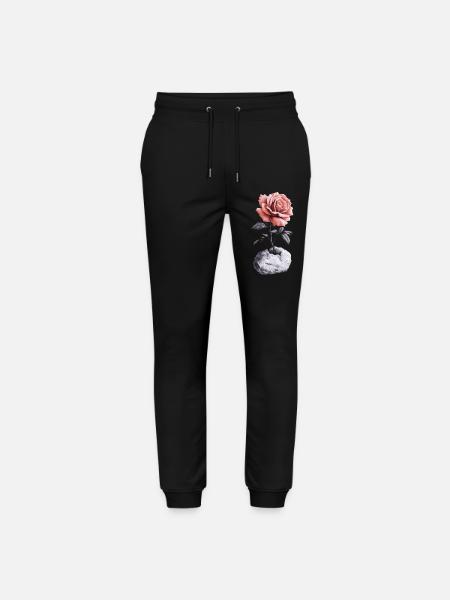 Red Pink Rose Breaks Stone - Stanley/Stella Mover Unisex Organic Jogging Trousers - black