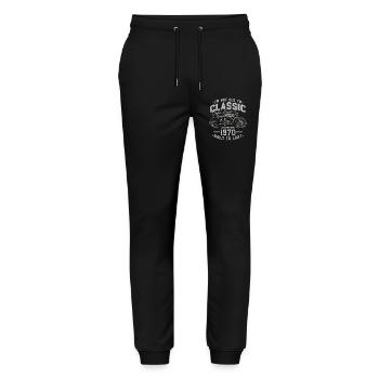 1970's Vintage Birthday Cafe Racer Motorcycle - Stanley/Stella Mover Unisex Organic Jogging Trousers - black - Front - Marisol (170cm) & Nik (191cm)