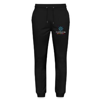 Landgang Maritimes Segler Steuerrad Design - Stanley/Stella Unisex Bio Jogginghose Mover  - Schwarz - Vorne - Marisol (170cm) & Nik (191cm)