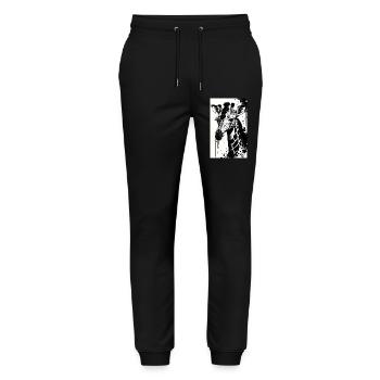 Giraffe: Sanfte Riesen - Stanley/Stella Unisex Bio Jogginghose Mover  - Schwarz - Vorne - Marisol (170cm) & Nik (191cm)
