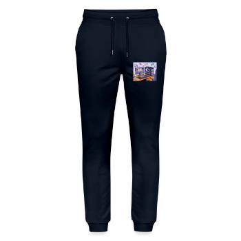 Retro Gaming Desk Neon RGB - Stanley/Stella Mover Unisex Organic Jogging Trousers - navy - Front - Marisol (170cm) & Nik (191cm)