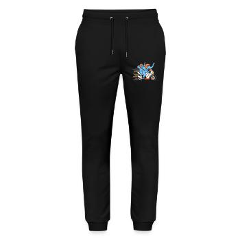 Elephant racing duo on motorcycle - Stanley/Stella Mover Unisex Organic Jogging Trousers - black - Front - Marisol (170cm) & Nik (191cm)