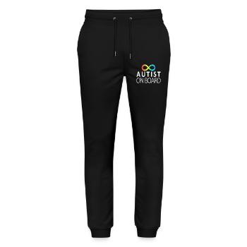 Autist on Board: Neurodiversitäts-Aufkleber - Stanley/Stella Unisex Bio Jogginghose Mover  - Schwarz - Vorne - Marisol (170cm) & Nik (191cm)