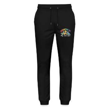 Pediatric PT Dino – Spielend Lernen - Stanley/Stella Unisex Bio Jogginghose Mover  - Schwarz - Vorne - Marisol (170cm) & Nik (191cm)