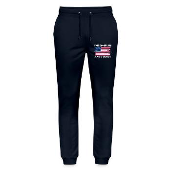 Pro-guns, anti-idiot - Stanley/Stella Mover Unisex Organic Jogging Trousers - navy - Front - Marisol (170cm) & Nik (191cm)