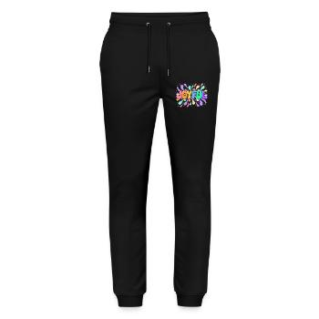Happy Lettering in bunten Splittern - Stanley/Stella Unisex Bio Jogginghose Mover  - Schwarz - Vorne - Marisol (170cm) & Nik (191cm)