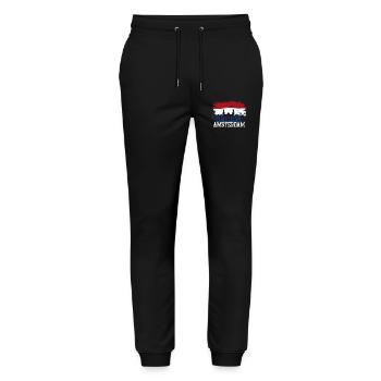 Amsterdam Skyline Flag Splash - Stanley/Stella Mover Unisex Organic Jogging Trousers - black - Front - Marisol (170cm) & Nik (191cm)