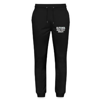 Glitched. Aber stolz drauf! - Glitch Look Shirt - Stanley/Stella Unisex Bio Jogginghose Mover  - Schwarz - Vorne - Marisol (170cm) & Nik (191cm)
