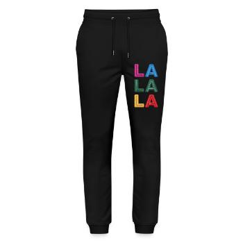 LA LA LA bestickt - Stanley/Stella Unisex Bio Jogginghose Mover  - Schwarz - Vorne - Marisol (170cm) & Nik (191cm)