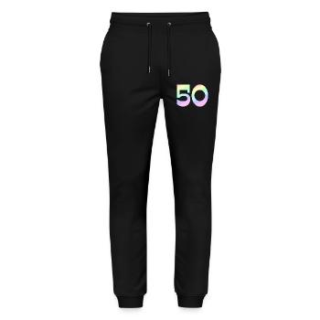 geburtstagsshirt, 50 pastell Verlauf - Stanley/Stella Unisex Bio Jogginghose Mover  - Schwarz - Vorne - Marisol (170cm) & Nik (191cm)