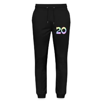 Jubiläum, 20 pastell Verlauf - Stanley/Stella Unisex Bio Jogginghose Mover  - Schwarz - Vorne - Marisol (170cm) & Nik (191cm)