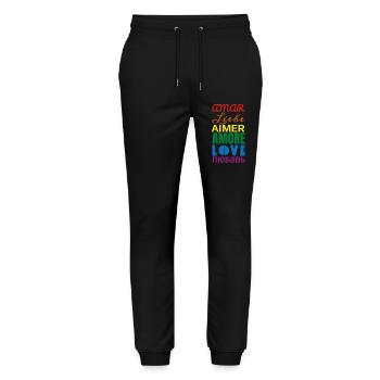 Love Rainbow Languages - Stanley/Stella Mover Unisex Organic Jogging Trousers - black - Front - Marisol (170cm) & Nik (191cm)