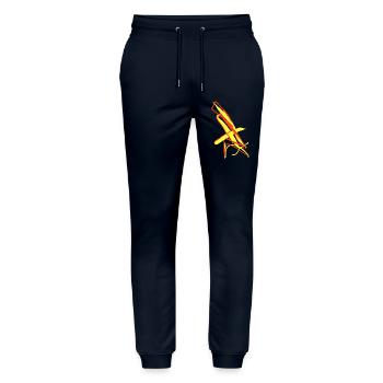 Yellow Red Abstract : Art Connoisseur Gift - Stanley/Stella Mover Unisex Organic Jogging Trousers - navy - Front - Marisol (170cm) & Nik (191cm)