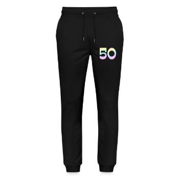 50, Gradient Pastel, Number Motif - Stanley/Stella Mover Unisex Organic Jogging Trousers - black - Front - Marisol (170cm) & Nik (191cm)