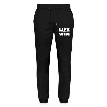LA VIE EST MEILLEURE AVEC LE WIFI - Pantalon de jogging bio MOVER Stanley/Stella unisexe - noir - Devant - Marisol (170cm) & Nik (191cm)