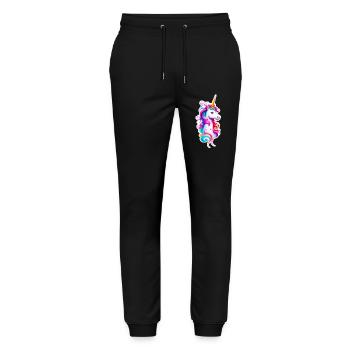 Regenbogen Einhorn 03 - Stanley/Stella Unisex Bio Jogginghose Mover  - Schwarz - Vorne - Marisol (170cm) & Nik (191cm)