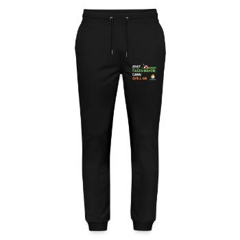 Erst Rasen mähen, dann Grill an – Gärtner Spruch - Stanley/Stella Unisex Bio Jogginghose Mover  - Schwarz - Vorne - Marisol (170cm) & Nik (191cm)