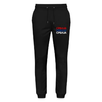 Serbia Flag Serbien - Stanley/Stella Unisex Bio Jogginghose Mover  - Schwarz - Vorne - Marisol (170cm) & Nik (191cm)