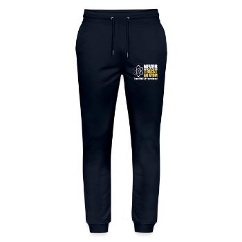 Never Trust an Atom  - Stanley/Stella Mover Unisex Organic Jogging Trousers - navy - Front - Marisol (170cm) & Nik (191cm)