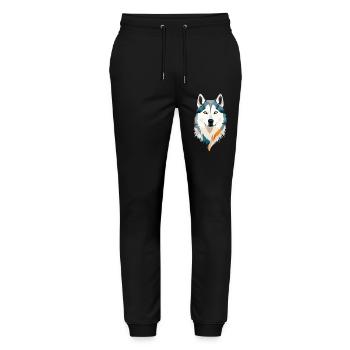 Husky Vector Art with Vibrant Colour Illustration - Stanley/Stella Mover Unisex Organic Jogging Trousers - black - Front - Marisol (170cm) & Nik (191cm)