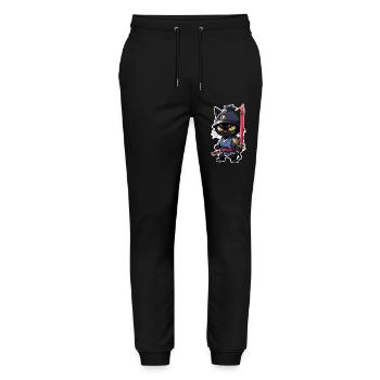 Ninja Cat - Samurai Kitten - Stanley/Stella Mover Unisex Organic Jogging Trousers - black - Front - Marisol (170cm) & Nik (191cm)