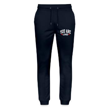You Are Loved Herz Typografie - Stanley/Stella Unisex Bio Jogginghose Mover  - Navy - Vorne - Marisol (170cm) & Nik (191cm)