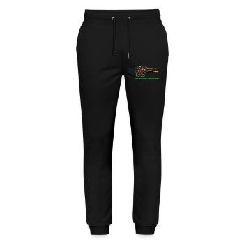 Bloc rétro en pixel art : Dire monter de niveau - Pantalon de jogging bio MOVER Stanley/Stella unisexe - noir - Devant - Marisol (170cm) & Nik (191cm)