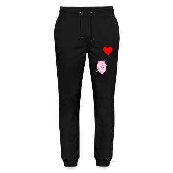 Pig with heart balloon - Stanley/Stella Mover Unisex Organic Jogging Trousers - black - Front - Marisol (170cm) & Nik (191cm)